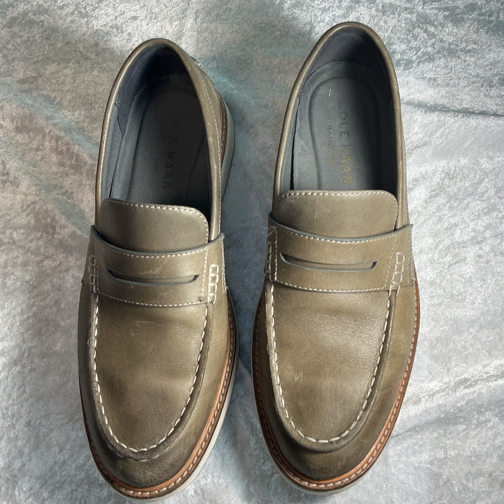 Cole Haan Men's 7.5 Olive Leather Penny Loafers Slip On Comfort Casual Shoe